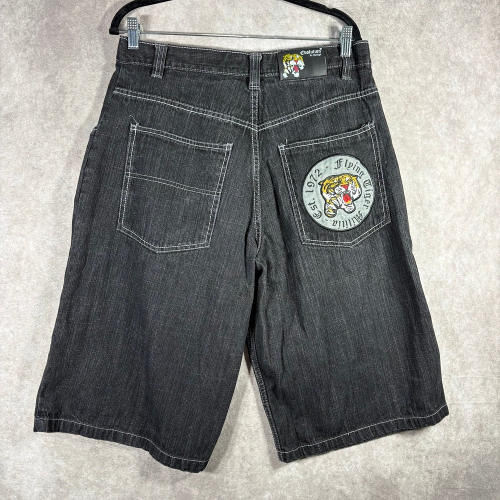 Evolution In Design Denim Shorts 36 Black Flying Tiger y2k Militia Baggy Skater